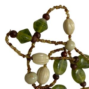 Vintage Beaded Necklace Strand of Earth Tone Green Brown Tan Plastic Beads 46”